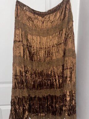 CAROLE LITTLE bronze pleated sequin skirt